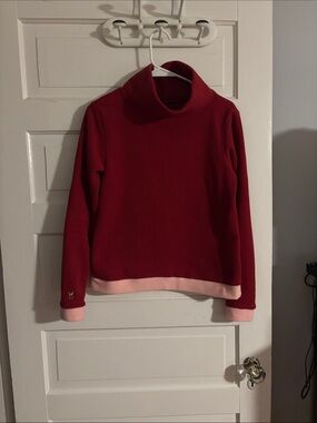 Women’s Red Fleece Turtleneck Fleece Pullover with Pink Trim